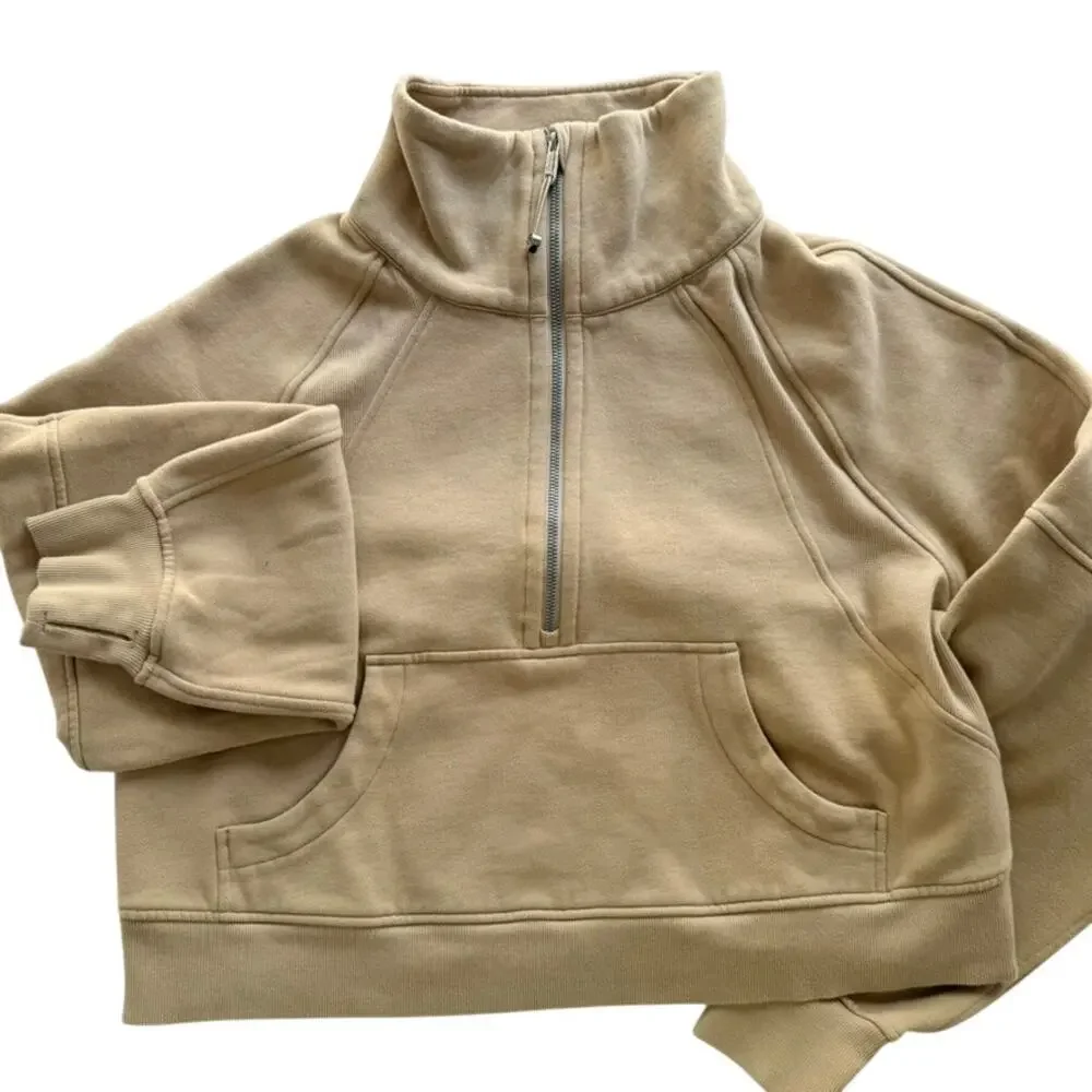 Lululemon Scuba Oversized Funnel Neck Sweatshirt Trench Tan Size M/L Fleece